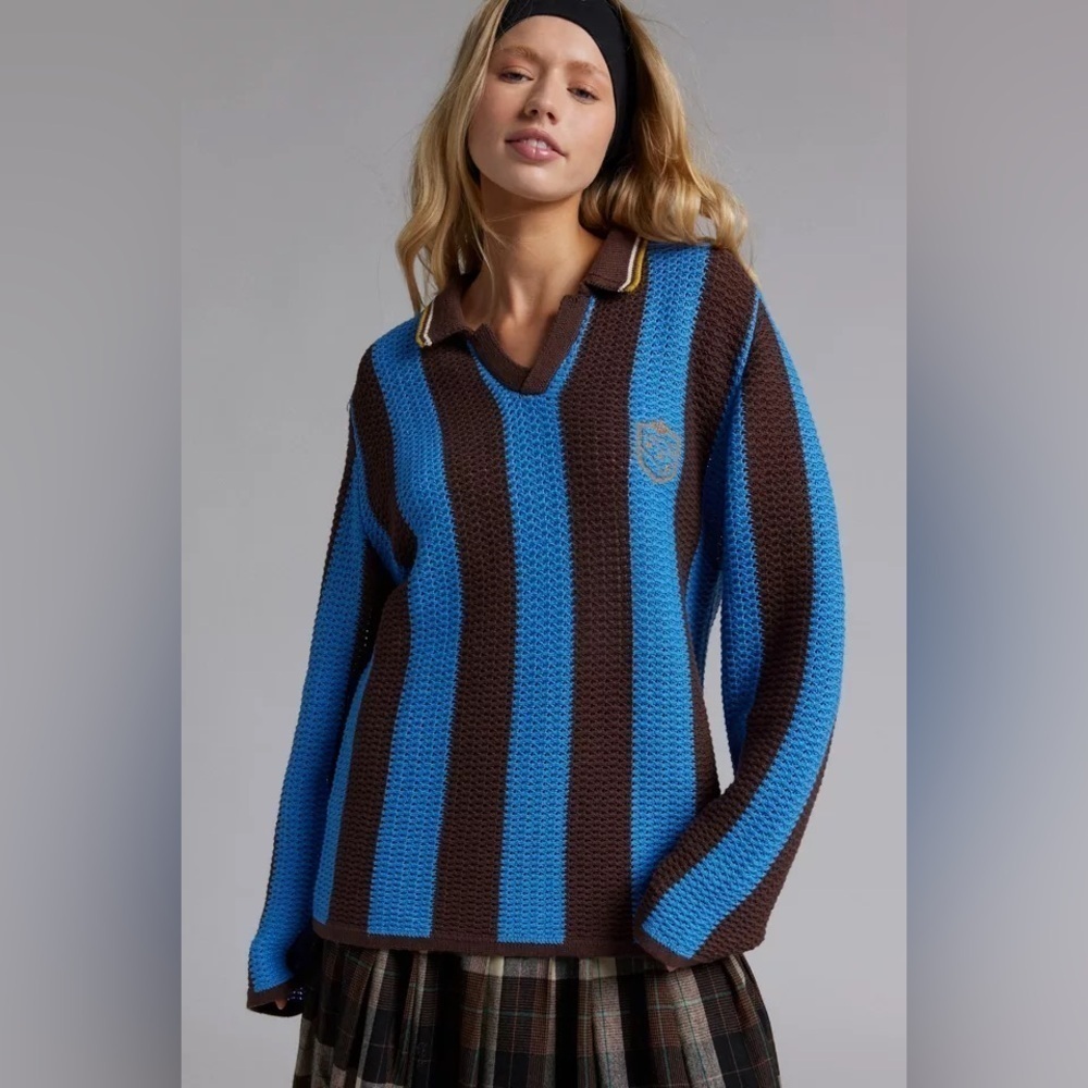 BDG Urban Outfitters Michelle Crest Polo Knit Sweater Blue Knit Womens XS